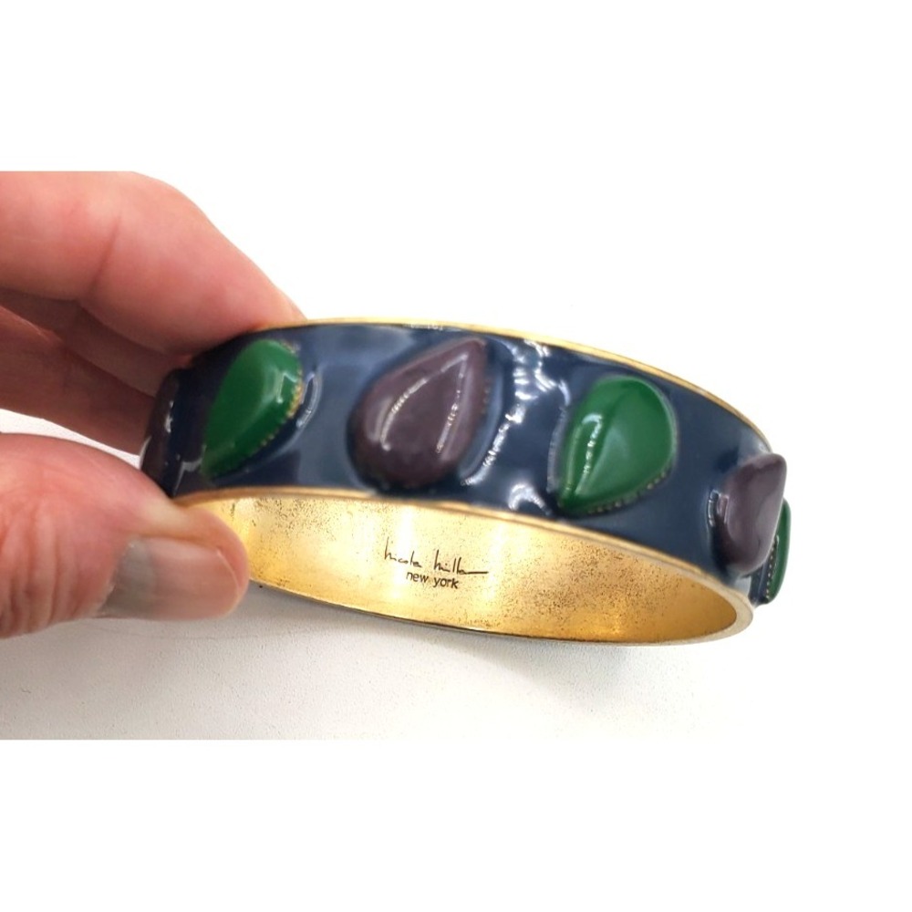 Enamel Bangle Bracelet Navy Green Purple Dimensional Design Nicole Miller NY